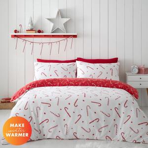 Biancheria da letto singola bianca e rossa 135x200 cm Candy Cane - Catherine Lansfield