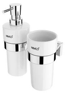 Nimco Keira - Distributore di sapone e tazza con supporto, ceramica bianca/cromo KE 2205831KN-T-26