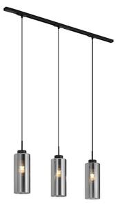 Sistema a binario moderno nero con 3 lampade a sospensione in vetro fumé monofase - Iconic Laura
