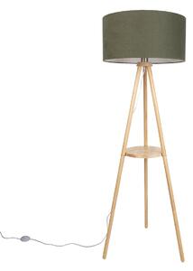 Lampada da terra a treppiede in legno con paralume verde 50 cm - Lou