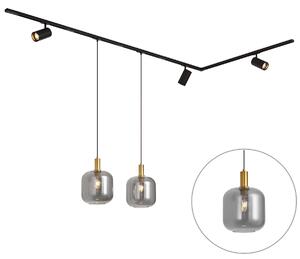 Sistema a binario moderno nero con 2 lampade a sospensione e 3 faretti monofase - Iconic Zuzanna Jeana Luxe
