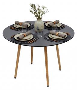 Tavolo da pranzo Relaxdays, rotondo, A x P: 75 x 90 cm, MDF e bambù, per 4 persone, tavolo da pranzo in stile scandinavo, nero/naturale
