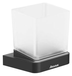 Ravak 10° - Barattolo per spazzolino e dentifricio con supporto, nero/vetro X07P557