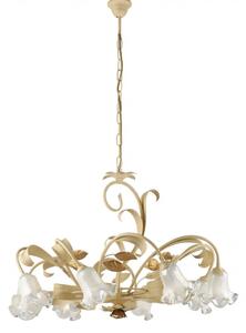 Lampadario Arte Povera Cesto Metallo Avorio E Oro 8 Luci E14