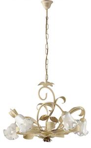 Lampadario Arte Povera Cesto Metallo Avorio E Oro 5 Luci E14