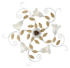 Plafoniera Arte Povera Cesto Metallo Bianco E Oro 5 Luci E14