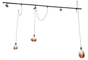 Sistema a binario monofase con 3 faretti e lampade a sospensione bronzo scuro - Cavalux Jeana