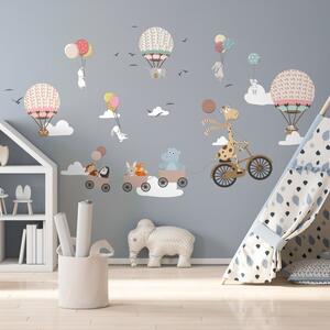 Adesivo murale per bambini Animali e mongolfiere tra le nuvole, 90 x 60 cm - Ambiance