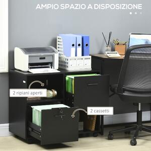 Vinsetto Mobile da Ufficio con 2 Cassetti Porta Documenti e Ripiani, Ruote con Blocco, 80x40x66cm, Nero