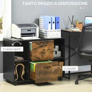 Vinsetto Mobile da Ufficio 2 Cassetti Porta Documenti e Ripiani, Ruote con Blocco, 80x40x66cm, Marrone Rustico
