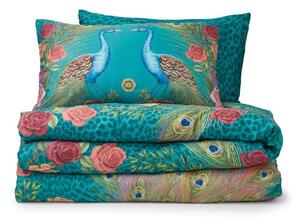 Set copripiumino e federa color foglia di tè in raso di cotone per letto singolo 135x200 cm Xanadu Peacock – Matthew Williamson