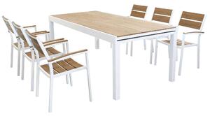 URBAN - set tavolo da giardino con sedie 200/300x95 struttura in alluminio - Bianco - 6