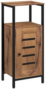 Kleankin Mobile da bagno basso con porta a doghe struttura in acciaio vano aperto 37 x 30 x 85 cm marrone rustico