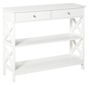 HOMCOM Tavolo Moderna Consolle da Ingresso con 2 Cassetti e 2 Mensole, Mobile da Soggiorno in MDF, 100x30.5x80cm, Bianco|Aosom Italy