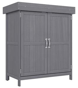 Outsunny Casetta da Giardino con Tetto apribile, Armadio a 2 Ripiani in Legno di Abete,74x43x88 cm, Grigio Scuro | Aosom Italy