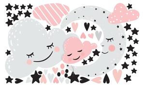 Adesivo murale rosa Luna e nuvole L'amore tra le stelle - Ambiance