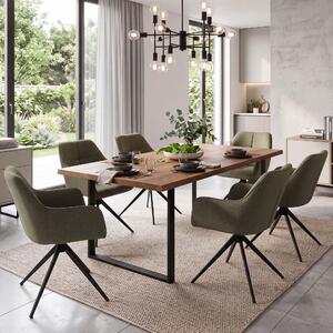 Set di 6 sedie da pranzo modello HWC-O47, sedia da cucina con braccioli, girevole con sistema di ritorno automatico, rivestita in tessuto (270g/m²), colore verde