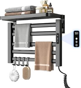 Asciugamani elettrico da parete per il bagno - Barra portasciugamani da parete - Potenza di riscaldamento: 80W - Display digitale della temperatura - Alluminio