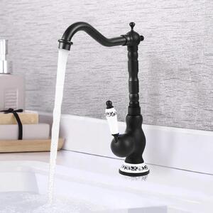 Rubinetteria per bagno - Miscelatore per lavabo - Miscelatore monocomando - Montaggio a vista - Interamente in ottone - Valvola in ottone - Stile retrò vintage - Nero