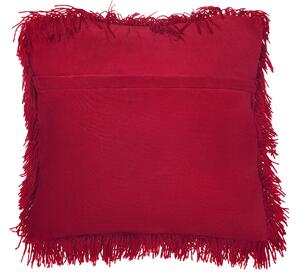 Set di 2 cuscini decorativi Fodera per cuscino in tessuto di poliestere rosso con inserto superficie pelosa 45 x 45 cm Beliani