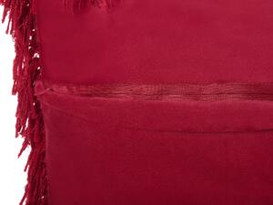 Set di 2 cuscini decorativi Fodera per cuscino in tessuto di poliestere rosso con inserto superficie pelosa 45 x 45 cm Beliani
