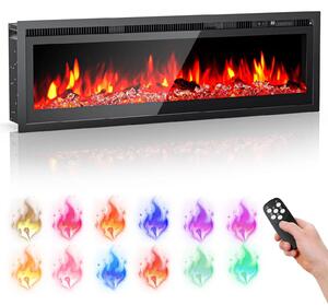 Camino elettrico - Da parete e da incasso - Con supporto - Telecomando - Fiamme LED a 9 colori - Per uso interno - Marrone