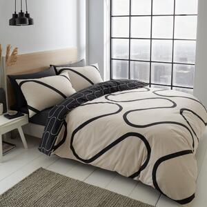 Biancheria da letto nera e beige 200x135 cm Linear Curve - Catherine Lansfield