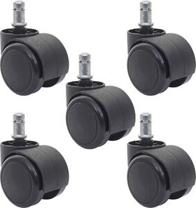 Set di 5 ruote per pavimenti duri HWC-H86, ruote per sedie da ufficio, portata 150 kg Ø 11 mm ~ nero