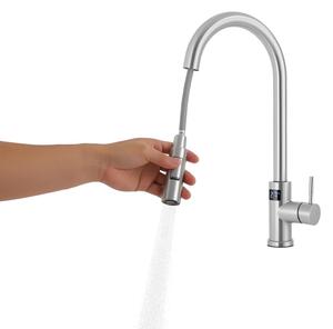 Rubinetto da cucina - Rubinetto estraibile per lavello - Acciaio inossidabile 304 - Estensione di 50 cm - 2 tipi di getto - Orientabile a 360° - Display a LED - Installazione a foro singolo - Argento