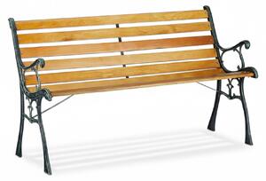 Panchina da giardino Relaxdays, 2 posti, montanti in legno, ghisa, per esterni, balcone e terrazza, panchina L 73,5 x P 126 x A 52,5 cm, colore naturale