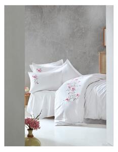 Biancheria da letto in cotone sateen bianco con lenzuolo per letto matrimoniale Bianco, 200 x 220 cm Perla - Mijolnir