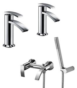 Set miscelatori lavabo + bidet + gruppo vasca Jacuzzi | rubinetteria Ray ottone cromato per piletta click clack