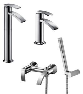 Set miscelatori lavabo alto + bidet + gruppo vasca Jacuzzi | rubinetteria Ray ottone cromato per piletta click clack