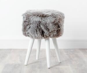 Sgabello con seduta in pelle di pecora grigia Bianco, ⌀ 30 cm - Native Natural