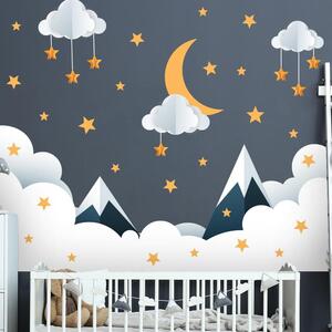 Adesivo murale per bambini 90x60 cm Mountains in Stars and Clouds - Ambiance