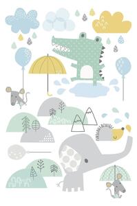 Adesivi murali per bambini Animali sotto la pioggia - Ambiance
