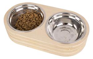 Set di 2 ciotole in metallo con base in legno chiaro Pet, larghezza 18 cm Dinner Time - PT LIVING