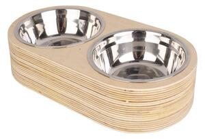 Set di 2 ciotole in metallo con base in legno chiaro Pet, larghezza 18 cm Dinner Time - PT LIVING