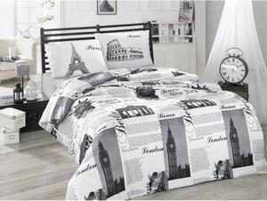 Biancheria da letto singola in cotone bianco e nero Renforcé 140x200 cm City - Mijolnir