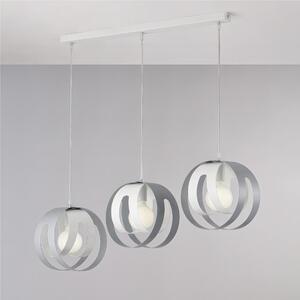 Sospensione con Binario e diffusori taglio laser in ferro laccato tre luci TOBIAS Dimensioni 86x h26cm - MAX 133,3 x E27 - 55 Watt Max, Cavo Elettrico Regolabile colore Bianco Grigio