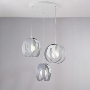 Sospensione con Rosone Circolare e diffusori taglio laser in ferro laccato tre luci TOBIAS Dimensioni 55x h33 cm - MAX 133 3 x E27 - 55 Watt Max, Cavo Elettrico Regolabile colore Bianco Grigio