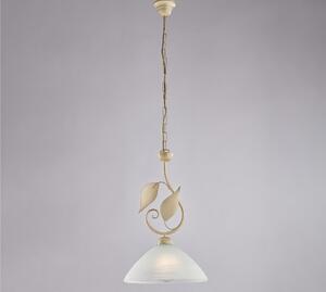 Lampadario in Ferro Laccato Decorazione Oro Antico Diffusore in Vetro �30 cm, 1 x E27 - 55 Watt Max, Dimensioni 30x30x h 36 cm - Max 110 cm Avorio Oro