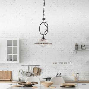 Lampadario in ferro laccato NERO RUGGINE e decorazione effetto Decap� A 1 luce MOD BISTROT Dimensioni 80x30x h 105 cm allungabile fino a 96 diffusori in vetro bianchi e MARRONE
