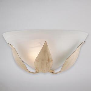 Applique in ferro laccato con Diffusore in Vetro ESSE Dimensioni 30x15x h14 cm - 1 x E27 - 55 Watt , decorazione argento antico e diffusore in vetro diametro 30 Avorio Oro