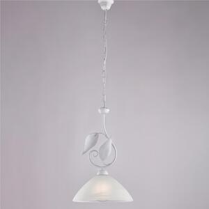 Lampadario in Ferro Laccato Decorazione Oro Antico Diffusore in Vetro �30 cm, 1 x E27 - 55 Watt Max, Dimensioni 30x30x h 36 cm - Max 110 cm Bianco Argento