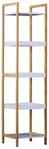 HOMCOM Scaffale Portaoggetti a 5 Ripiani in Bambù per Ingresso, Bagno e Ufficio, 32x30x130 cm, Bianco | Aosom Italy