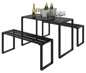 Outsunny Set da Pranzo, 3 Pezzi, 2 Panche e 1 Tavolino, per 4 Persone, in Metallo, Nero | Aosom Italy