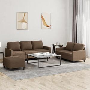 Set di Divani 3 pz con Cuscini Marrone in Tessuto