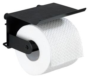 Porta carta igienica a parete nero con supporto per cellulare Classic Plus - Wenko
