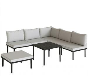Outsunny Set Lounge da Giardino 5-6 Persone con Divano 2 Posti, 2 Sedie, Poltrona Angolare Tavolo a Listelli e Poggiapiedi | Aosom Italy